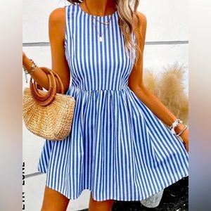 Blue and white stripe dress
